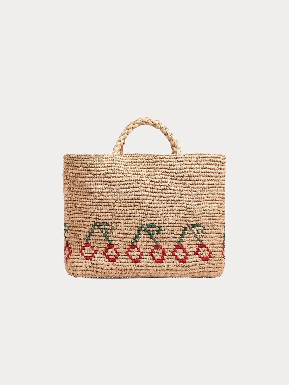 NWT $285 Bonpoint Fama Raffia Tote Bag with Red Cherries